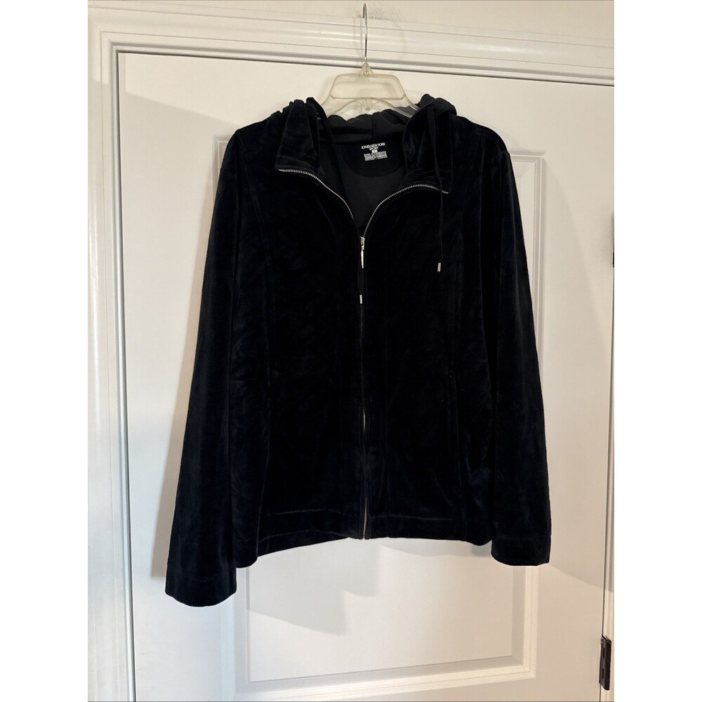 Jones New York Sport Black Velour Velvet Full Zip Jacket Womens XL